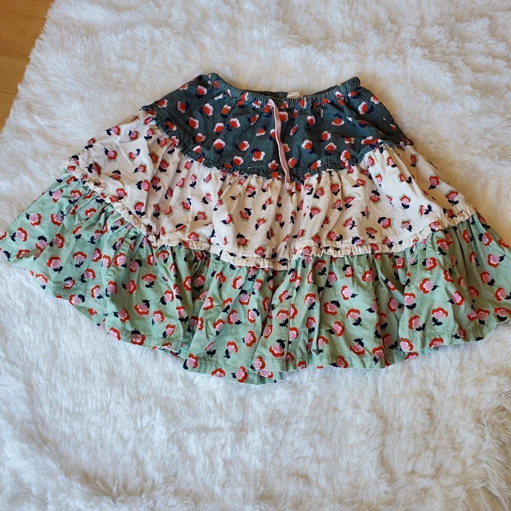 Mini Boden Tiered Floral Skirt in Green, White, and Dark Teal